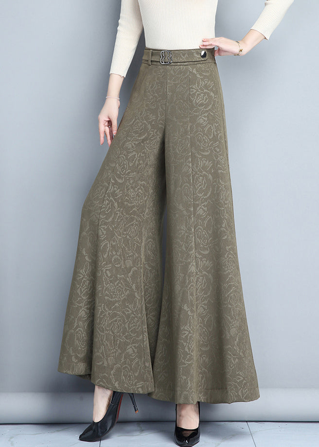 Bohemian Khaki Print High Waist Wide Leg Pants