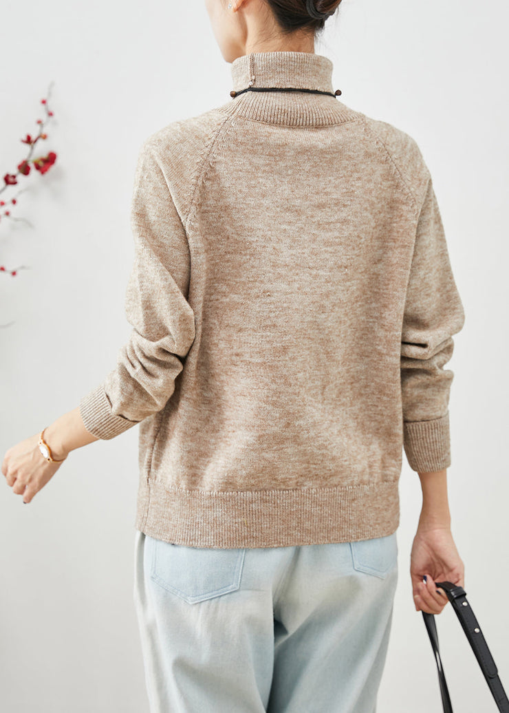 Bohemian Khaki Turtle Neck Silm Fit Knit Short Sweater Winter