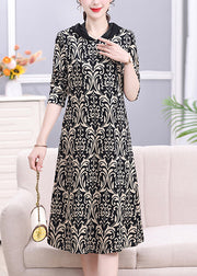 Bohemian Leopard Peter Pan Collar Print Drawstring Hooded Long Dress Long Sleeve