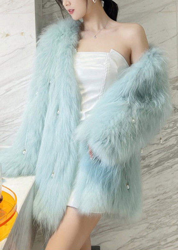 Bohemian Light Green Raccoon Hair Leather And Fur Coat Winter