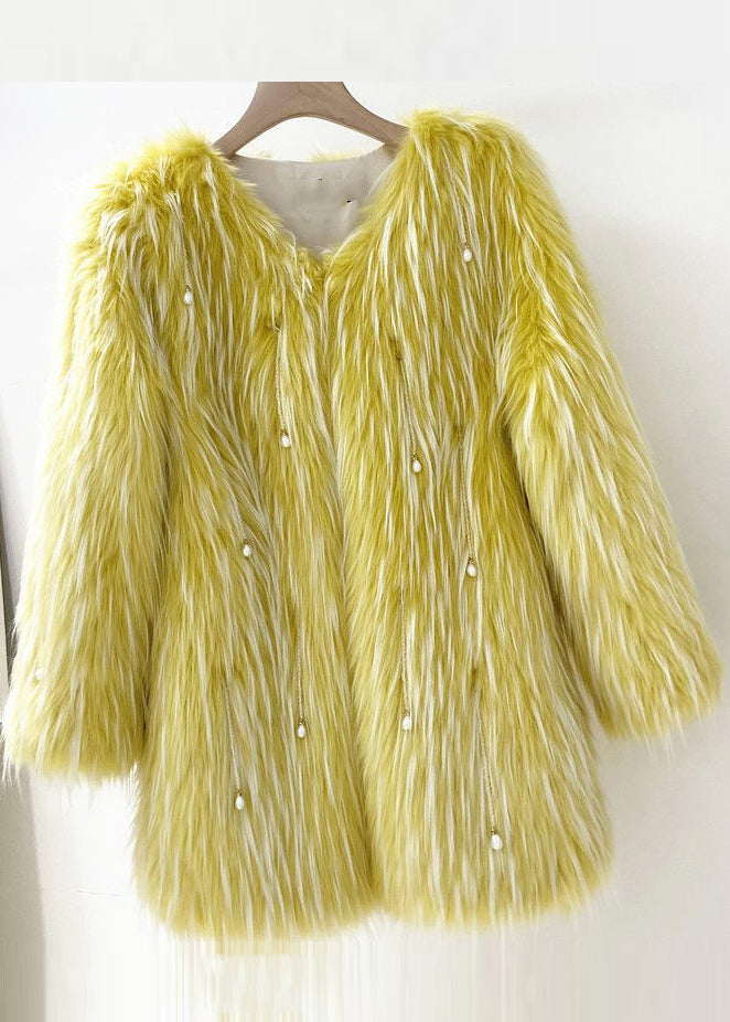 Bohemian Light Green Raccoon Hair Leather And Fur Coat Winter