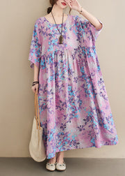 Bohemian Light Purple Oversized Print Cotton Holiday Dress Summer