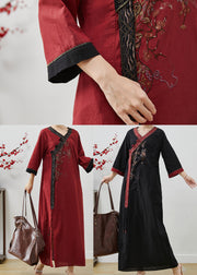 Bohemian Mulberry Embroidered Tasseled Linen Holiday Dress Summer