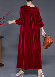 Bohemian Mulberry Oversized Patchwork Lace Silk Velvet Dress Fall