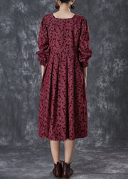 Bohemian Mulberry Square Collar Print Corduroy Robe Dresses Spring