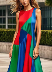 Bohemian Multicolor Asymmetrical Patchwork Silk Maxi Dresses Summer