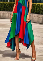 Bohemian Multicolor Asymmetrical Patchwork Silk Maxi Dresses Summer