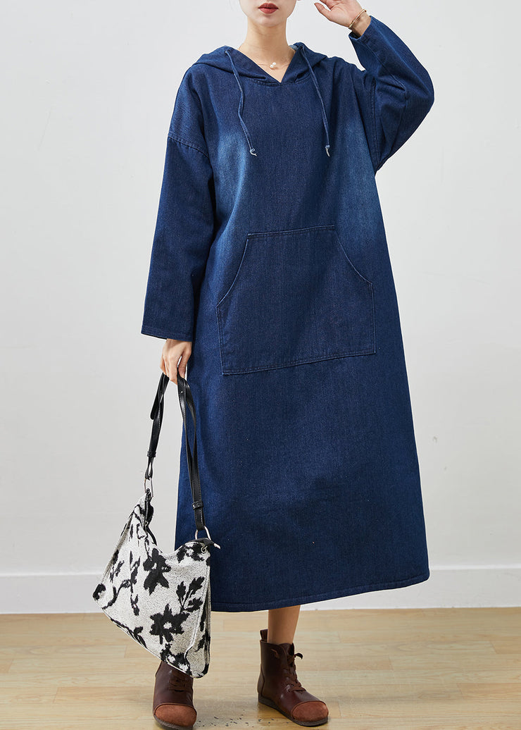 Bohemian Navy Oversized Denim Hooded Dress Spring