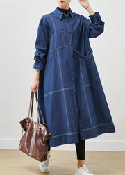 Bohemian Navy Oversized Pockets Denim Coat Spring