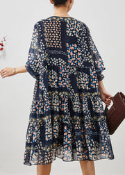 Bohemian Navy Oversized Print Chiffon Mid Dress Summer