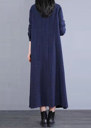 Bohemian Navy Stand Collar Patchwork Cotton Long Dress Fall