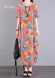 Bohemian O Neck Print Pockets Patchwork Cotton Dress Summer