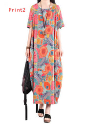 Bohemian O Neck Print Pockets Patchwork Cotton Dress Summer