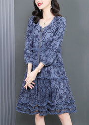 Bohemian O-Neck Zippered Ruffled Embroideried Floral Maxi Dress Long Sleeve