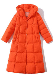 Bohemian Orange Hooded Pockets Duck Down Winter Coats Winter