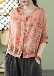 Bohemian color Print Slim Fit Linen Shirt Top Half Sleeve