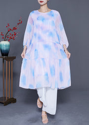 Bohemian Oversized Patchwork Tie Dye Silk Robe Dresses Lantern Sleeve