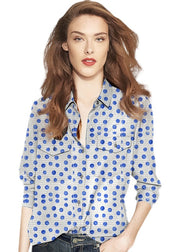 Bohemian Peter Pan Collar Dot Print Cotton Shirt Tops Spring