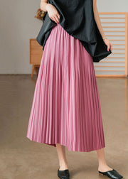 Bohemian Pink Elastic Waist Cotton Pleated Skirts