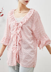 Bohemian Pink Embroidered Ruffles Lace Shirt Spring