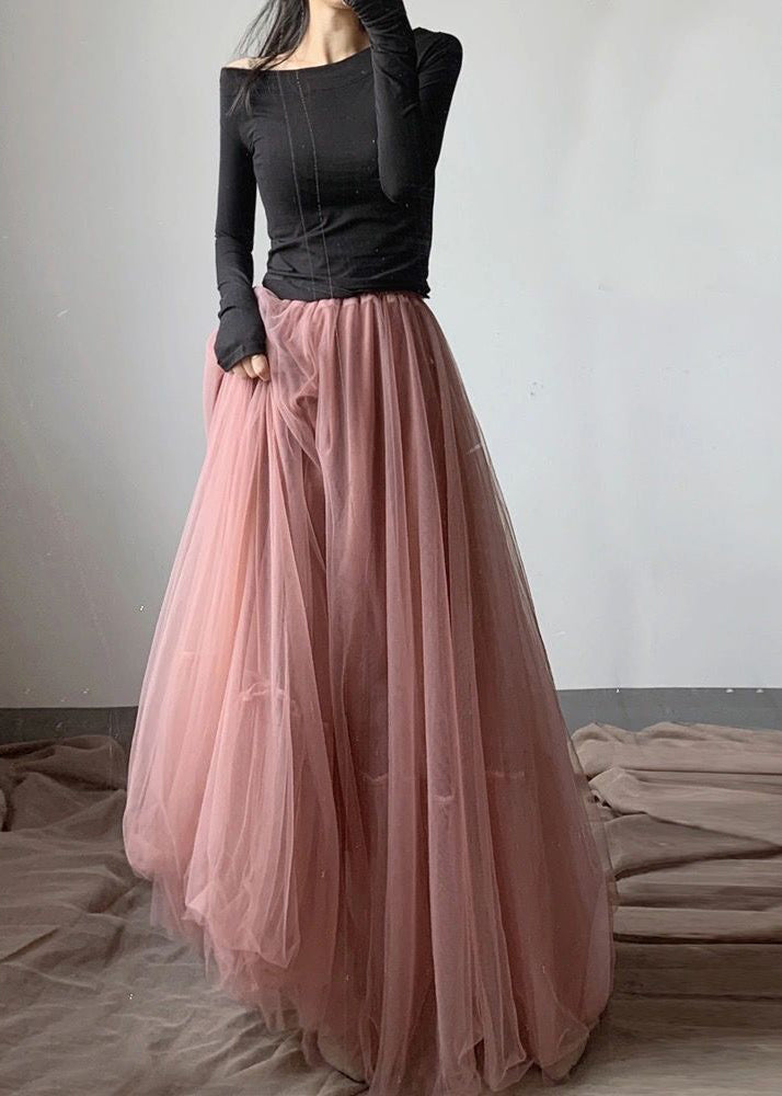 Bohemian Pink Exra Large Hem Lengthen Tulle Beach Skirts Fall