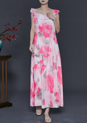 Bohemian Pink Print Chiffon Long Dress Summer