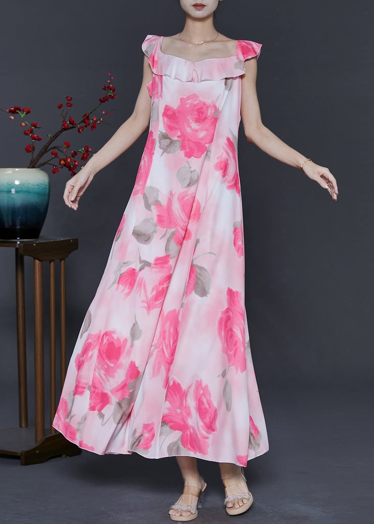 Bohemian Pink Print Chiffon Long Dress Summer