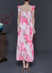 Bohemian Pink Print Chiffon Long Dress Summer