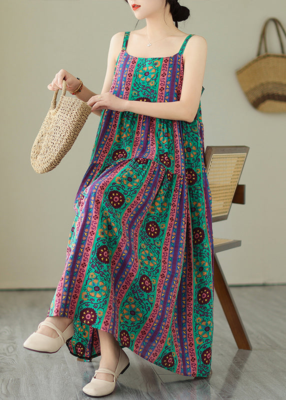 Bohemian Print Patchwork Cotton Spaghetti Strap Dress Summer