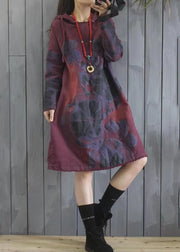 Bohemian Purple Hooded Print Patchwork Cotton Dress Spring