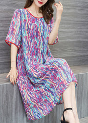 Bohemian Purple O Neck Print Patchwork Chiffon Dresses Summer