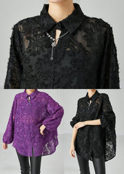 Bohemian Purple Oversized Fluffy Lace Blouse Top Summer