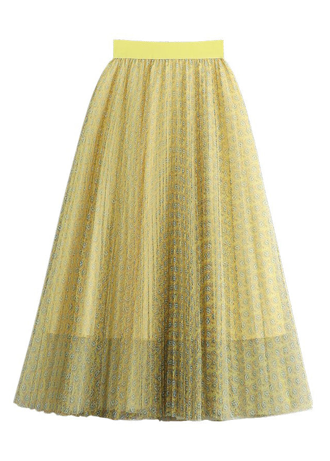 Bohemian Purple Print Wrinkled Elastic Waist Tulle Pleated Skirt Summer