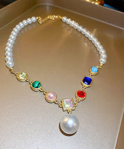 Bohemian Rainbow Alloy Crystal Pearl Graduated Bead Necklace