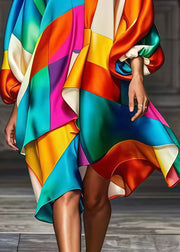 Bohemian Rainbow Asymmetrical Patchwork Silk Party Dress Fall