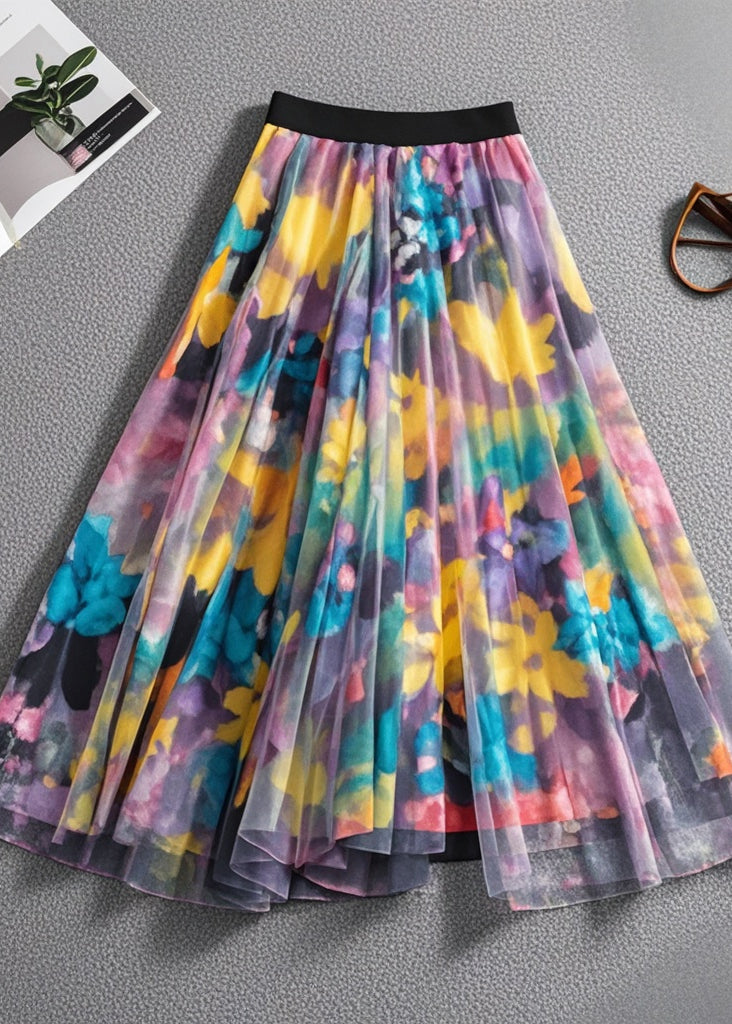 Bohemian Rainbow Print Exra Large Hem Tulle Skirts Summer