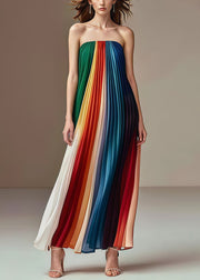 Bohemian Rainbow Wrinkled Chiffon Strapless Dress Summer