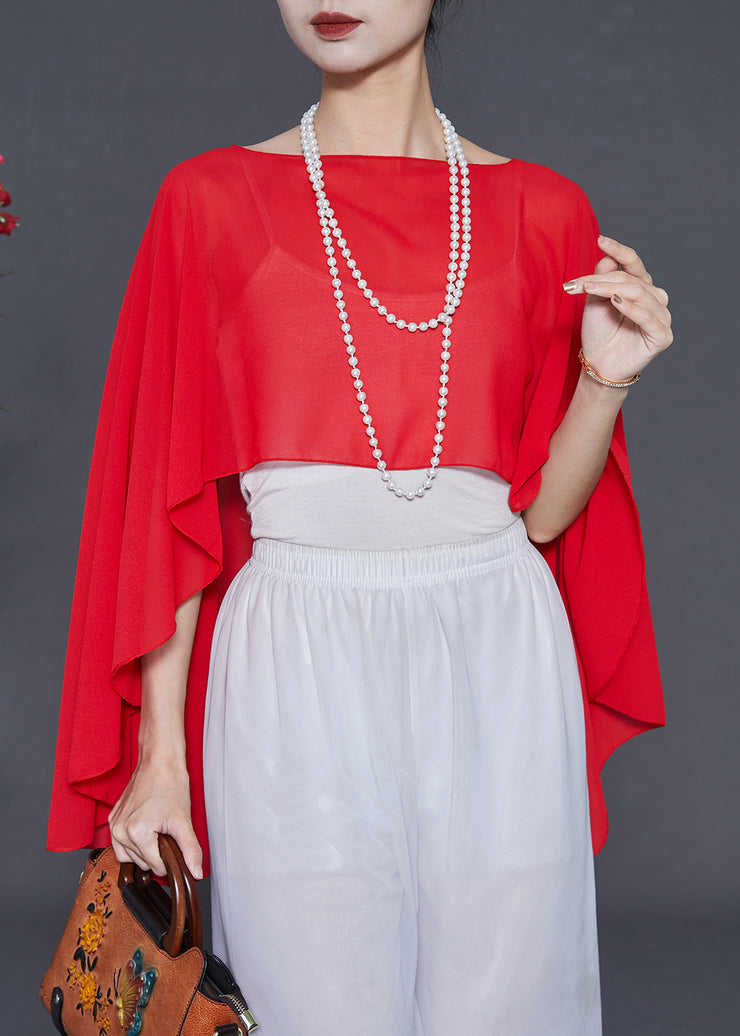 Bohemian Red Asymmetrical Design Chiffon Tops Summer