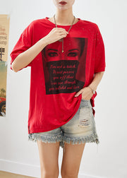 Bohemian Red Letter Print Zircon Cotton Tanks Summer