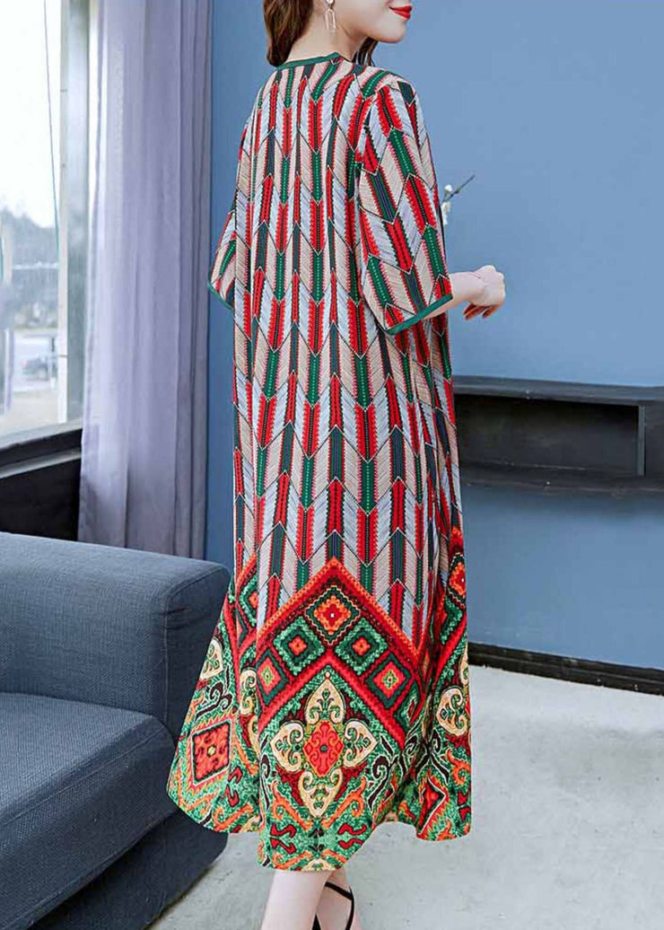 Bohemian Red O Neck Print Patchwork Chiffon Dresses Summer