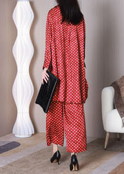 Bohemian Red Oversized Dot Print Draping Silk Two Piece Set Outfits Spring