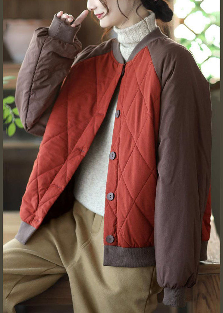 Bohemian Red Oversized Patchwork Fine Cotton Filled Jackets Winter