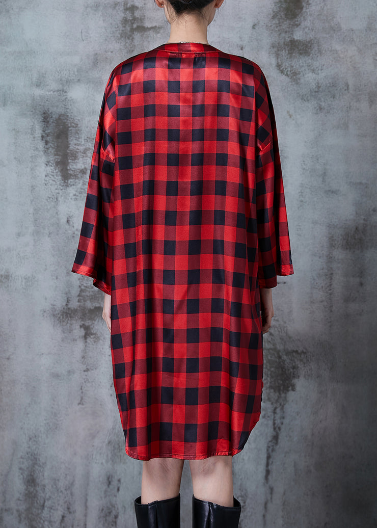 Bohemian Red Oversized Plaid Shirt Dresses Fall