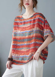 Bohemian Red Oversized Striped Linen Tank Summer