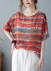 Bohemian Red Oversized Striped Linen Tank Summer