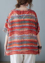 Bohemian Red Oversized Striped Linen Tank Summer