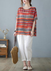 Bohemian Red Oversized Striped Linen Tank Summer