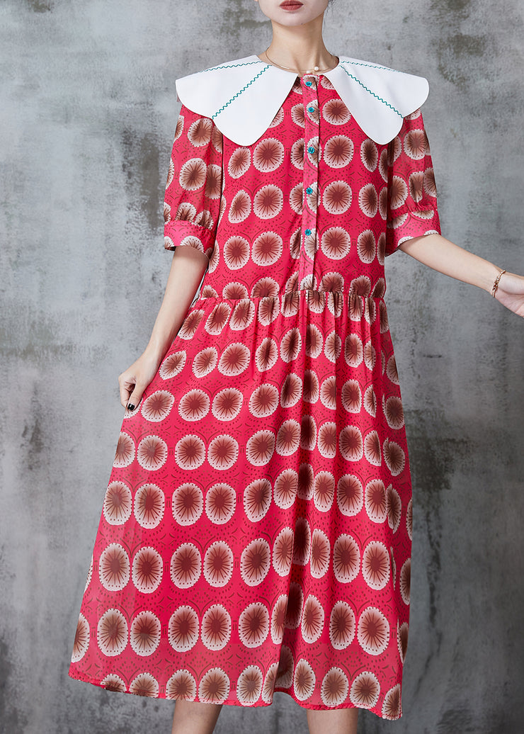 Bohemian Red Peter Pan Collar Print Chiffon Dress Summer