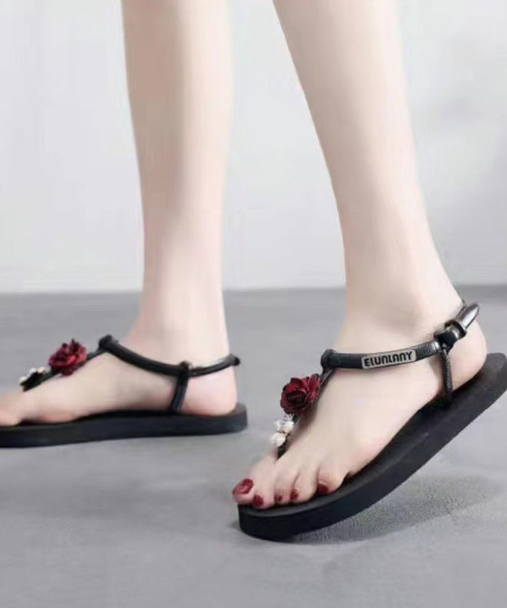 Bohemian Red Splicing Floral Peep Toe Flat Sandals Fitted