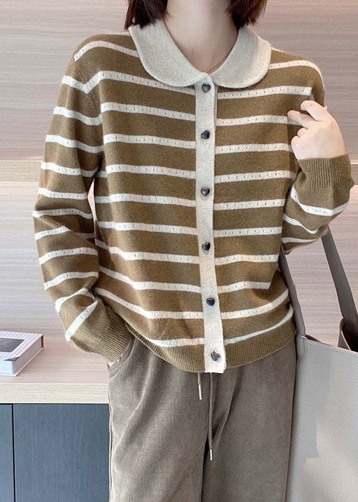 Bohemian Rose Peter Pan Collar Striped Cashmere Cardigan Spring